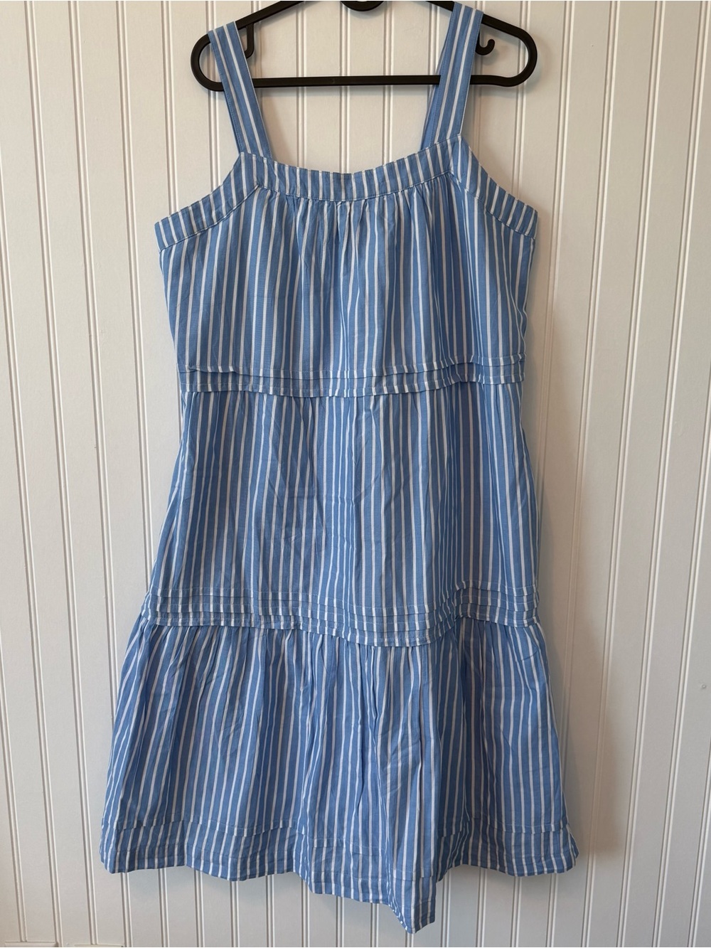 Pact Sunset Easy Cami Dress 100% Organic Cotton Striped Blue White Dress L